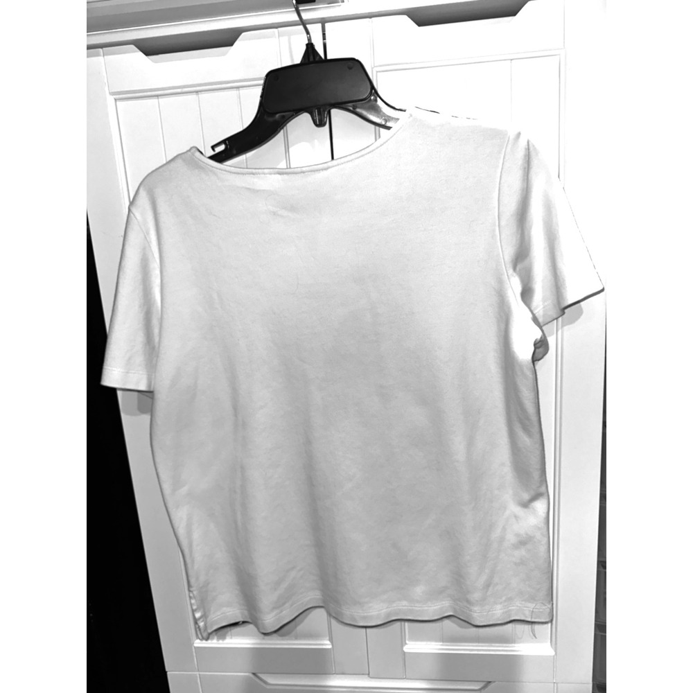 Alfred Dunner Petite White Black Floral Studded Cotton Short Sleeve Top PM